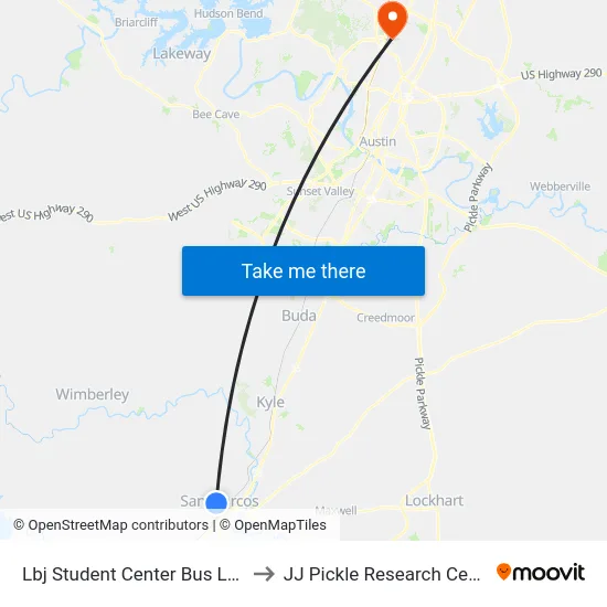 Lbj Student Center Bus Loop to JJ Pickle Research Center map