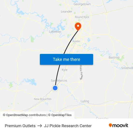 Premium Outlets to JJ Pickle Research Center map