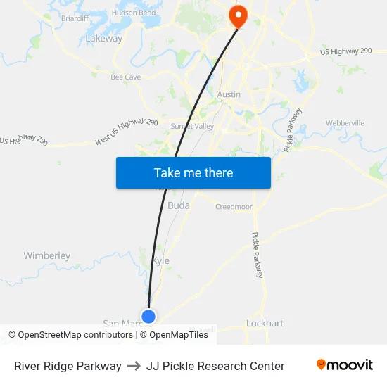 River Ridge Parkway to JJ Pickle Research Center map