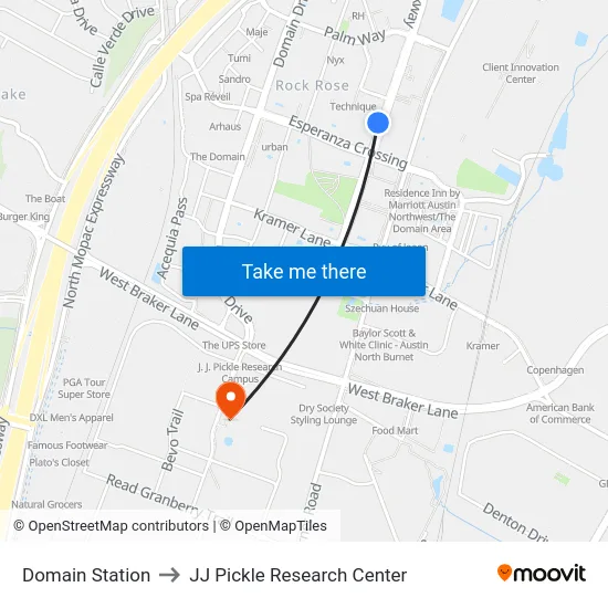 Domain Station to JJ Pickle Research Center map