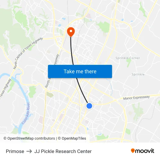 Primose to JJ Pickle Research Center map