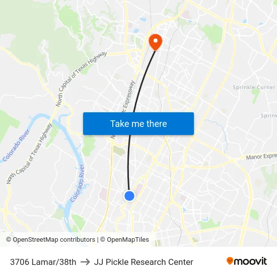 3706 Lamar/38th to JJ Pickle Research Center map