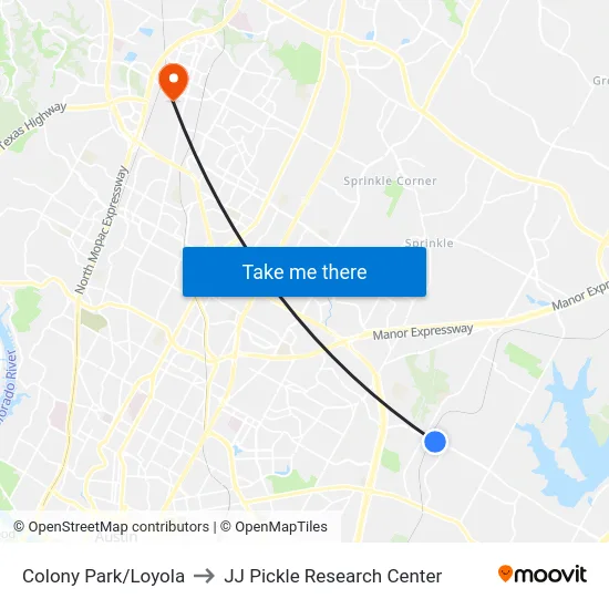 Colony Park/Loyola to JJ Pickle Research Center map