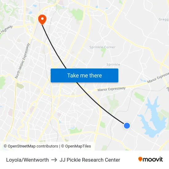 Loyola/Wentworth to JJ Pickle Research Center map