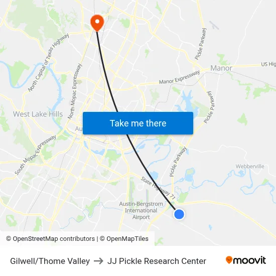 Gilwell/Thome Valley to JJ Pickle Research Center map
