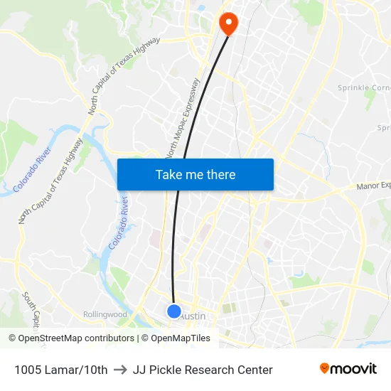 1005 Lamar/10th to JJ Pickle Research Center map