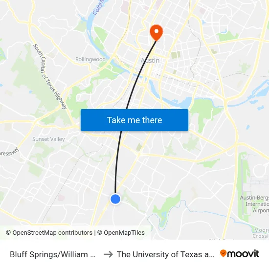 Bluff Springs/William Cannon to The University of Texas at Austin map