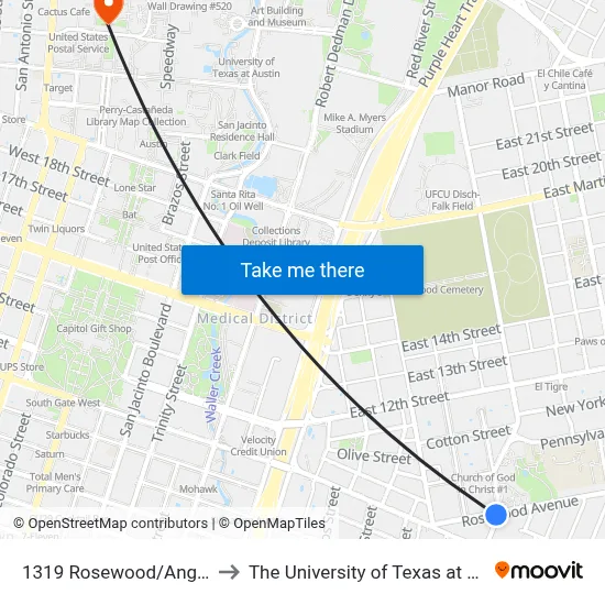 1319 Rosewood/Angelina to The University of Texas at Austin map