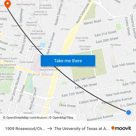 1909 Rosewood/Chicon to The University of Texas at Austin map