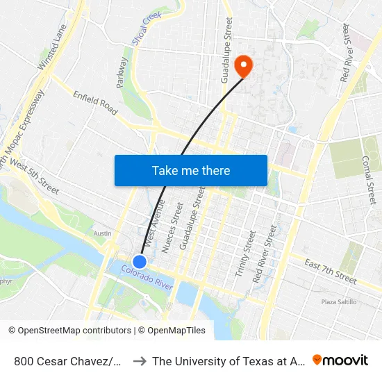 800 Cesar Chavez/West to The University of Texas at Austin map