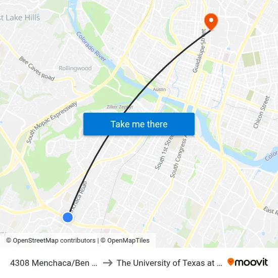 4308 Menchaca/Ben White to The University of Texas at Austin map