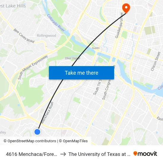 4616 Menchaca/Forest Hill to The University of Texas at Austin map