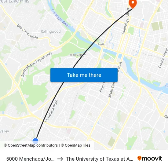 5000 Menchaca/Jones to The University of Texas at Austin map