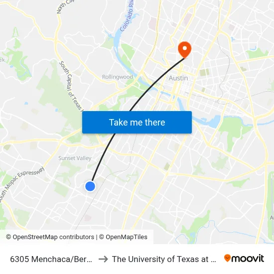 6305 Menchaca/Berkeley to The University of Texas at Austin map