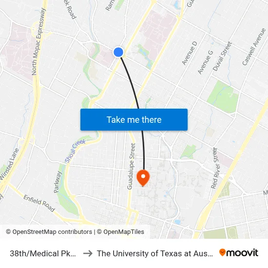 38th/Medical Pkwy to The University of Texas at Austin map