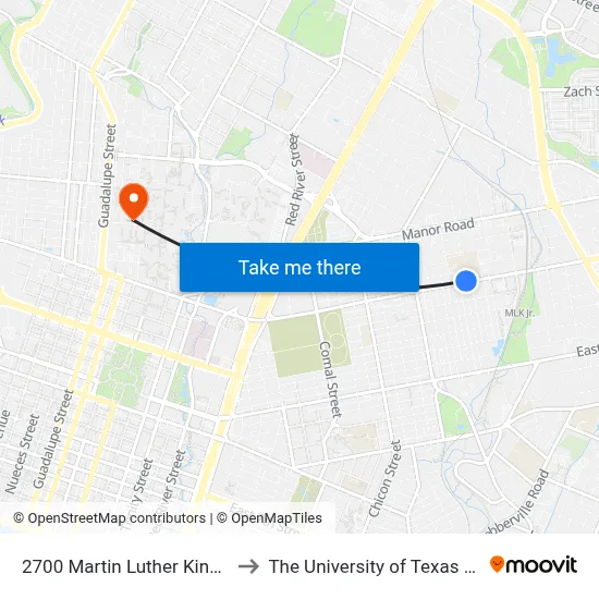 2700 Martin Luther King/Walnut to The University of Texas at Austin map