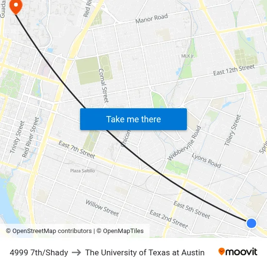4999 7th/Shady to The University of Texas at Austin map