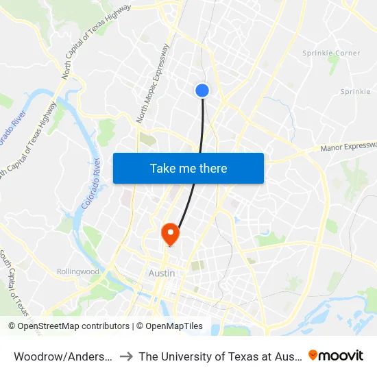 Woodrow/Anderson to The University of Texas at Austin map