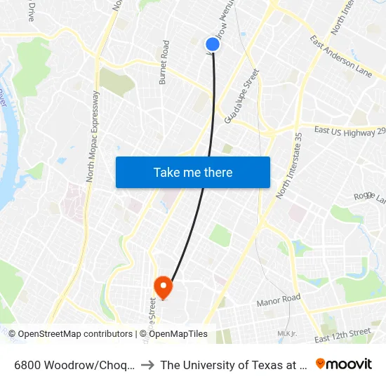 6800 Woodrow/Choquette to The University of Texas at Austin map