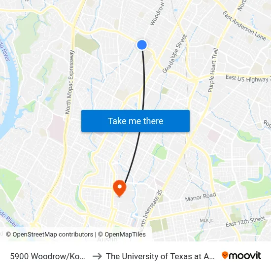 5900 Woodrow/Koenig to The University of Texas at Austin map
