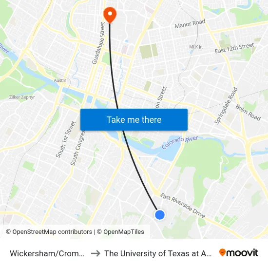 Wickersham/Cromwell to The University of Texas at Austin map