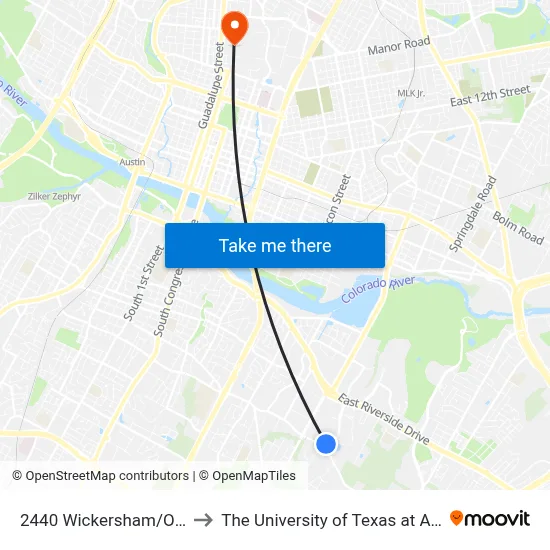 2440 Wickersham/Oltorf to The University of Texas at Austin map