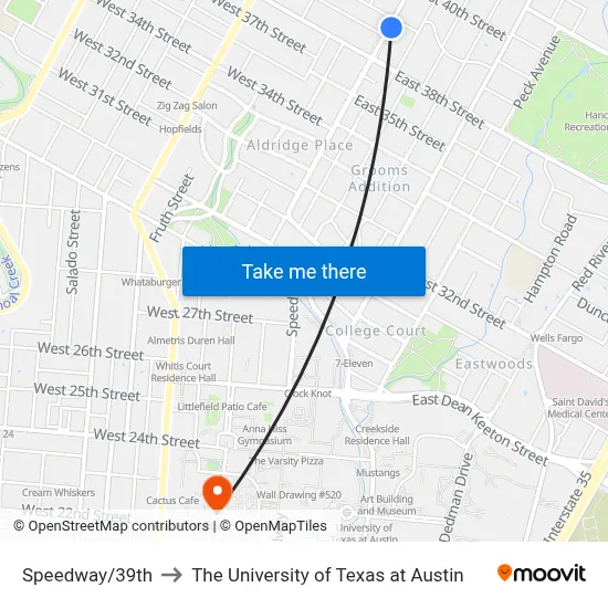Speedway/39th to The University of Texas at Austin map