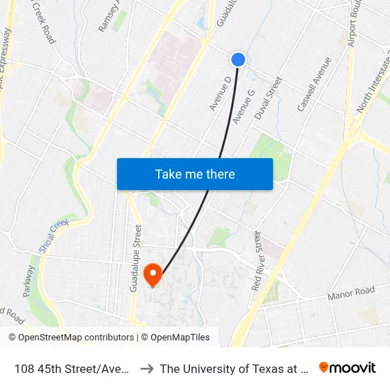 108 45th Street/Avenue D to The University of Texas at Austin map