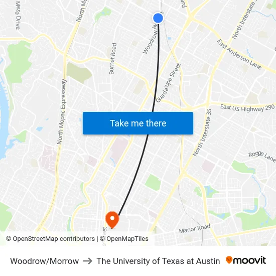 Woodrow/Morrow to The University of Texas at Austin map