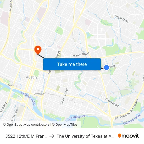 3522 12th/E M Franklin to The University of Texas at Austin map