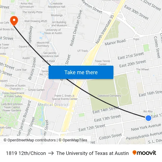 1819 12th/Chicon to The University of Texas at Austin map
