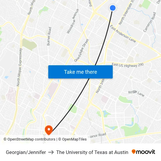 Georgian/Jennifer to The University of Texas at Austin map