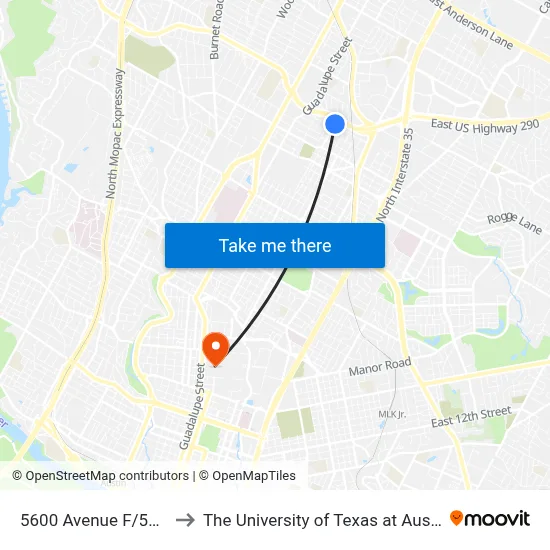 5600 Avenue F/56th to The University of Texas at Austin map