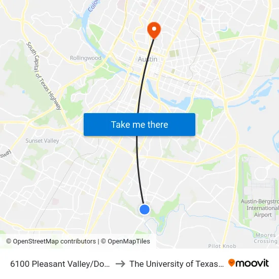 6100 Pleasant Valley/Dove Springs to The University of Texas at Austin map