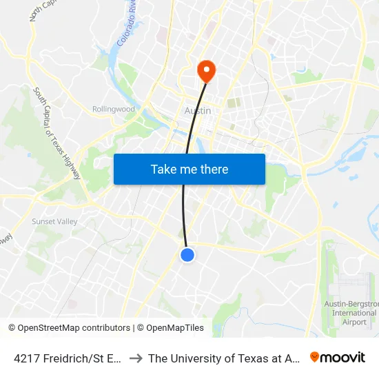 4217 Freidrich/St Elmo to The University of Texas at Austin map