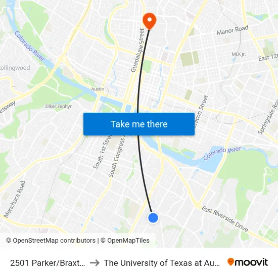 2501 Parker/Braxton to The University of Texas at Austin map