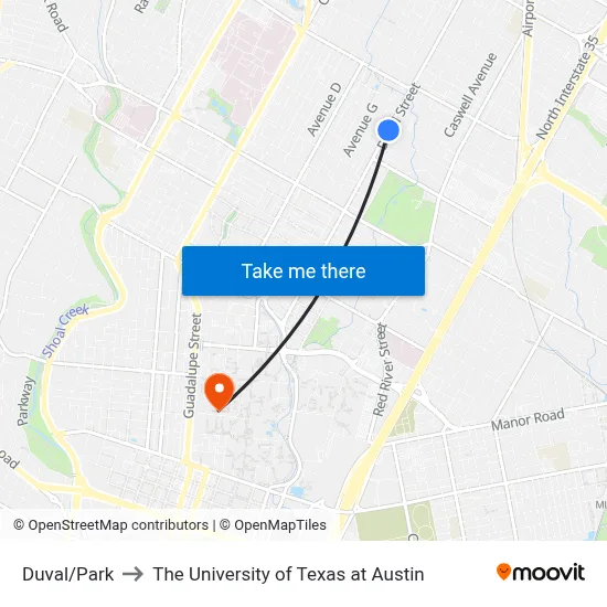 Duval/Park to The University of Texas at Austin map