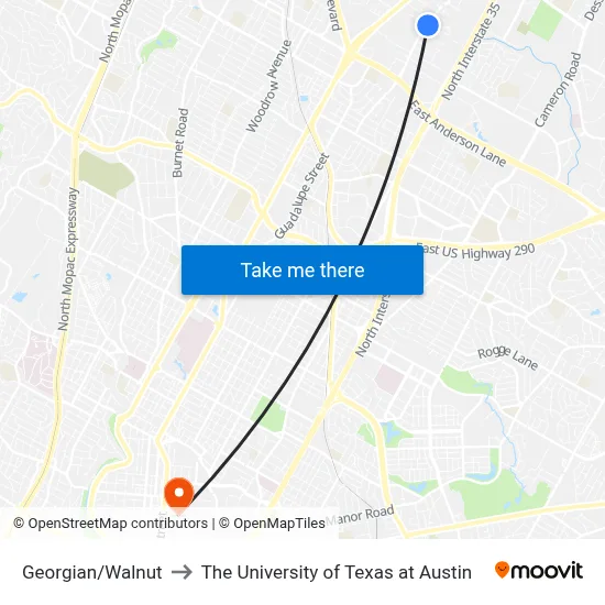 Georgian/Walnut to The University of Texas at Austin map