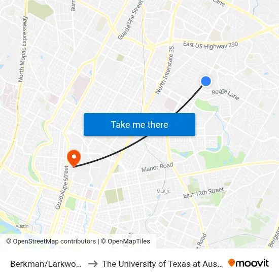 Berkman/Larkwood to The University of Texas at Austin map