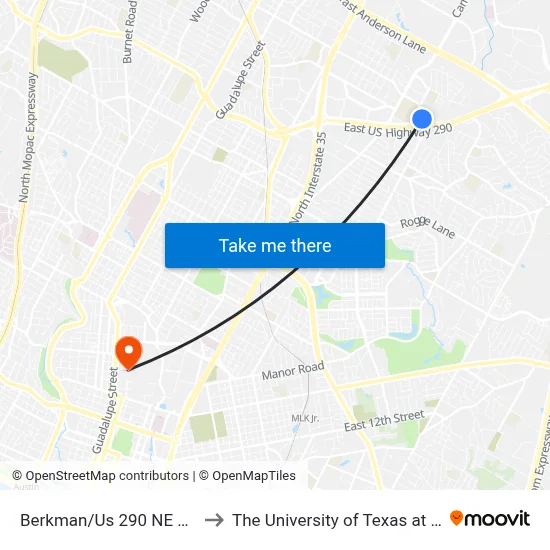 Berkman/Us 290 NE Corner to The University of Texas at Austin map