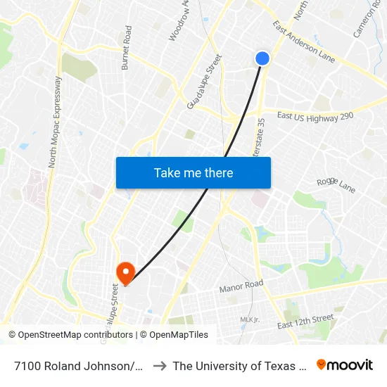 7100 Roland Johnson/St Johns to The University of Texas at Austin map