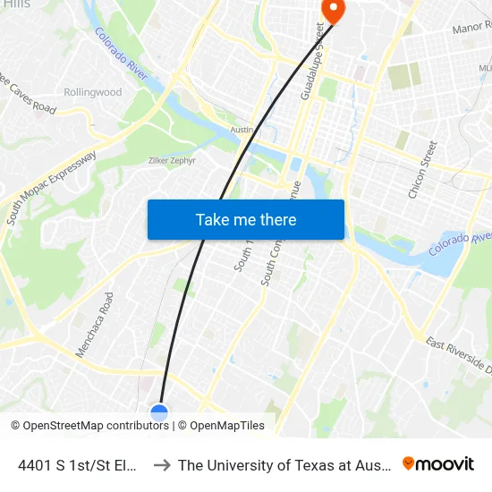 4401 S 1st/St Elmo to The University of Texas at Austin map