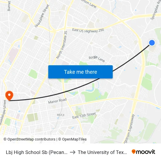 Lbj High School Sb (Pecan Brook/Uray) to The University of Texas at Austin map