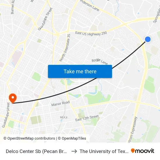 Delco Center Sb (Pecan Brook/Springdale) to The University of Texas at Austin map