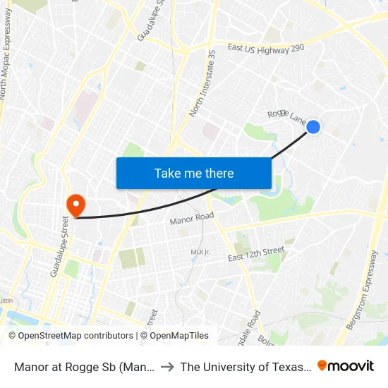 Manor at Rogge Sb (Manor/Rogge) to The University of Texas at Austin map