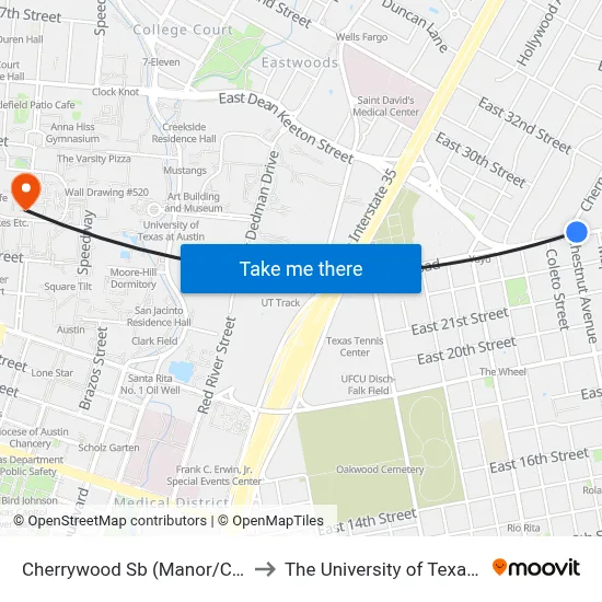 Cherrywood Sb (Manor/Cherrywood) to The University of Texas at Austin map