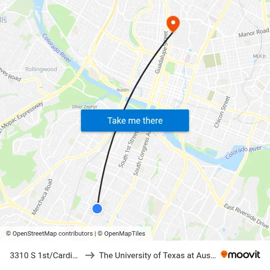 3310 S 1st/Cardinal to The University of Texas at Austin map