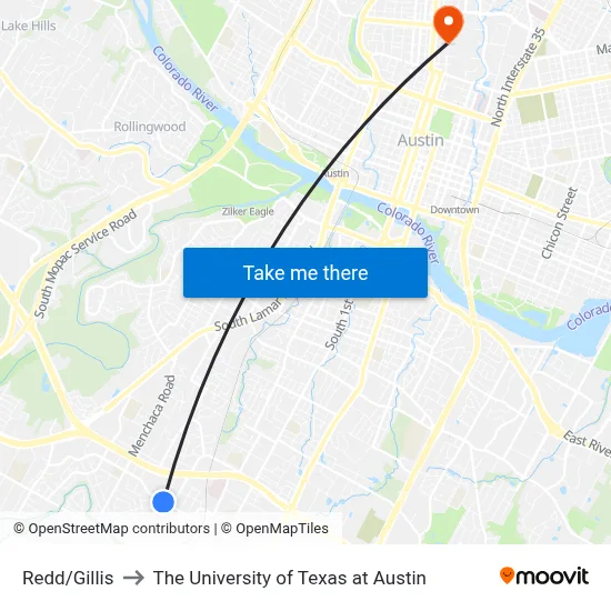Redd/Gillis to The University of Texas at Austin map