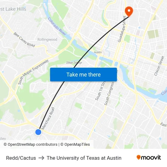 Redd/Cactus to The University of Texas at Austin map