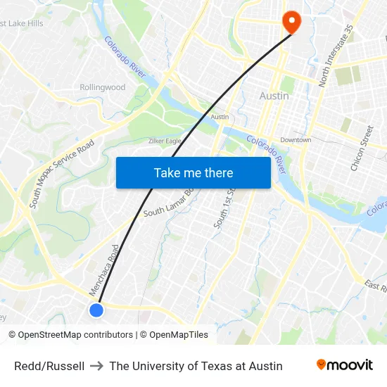 Redd/Russell to The University of Texas at Austin map